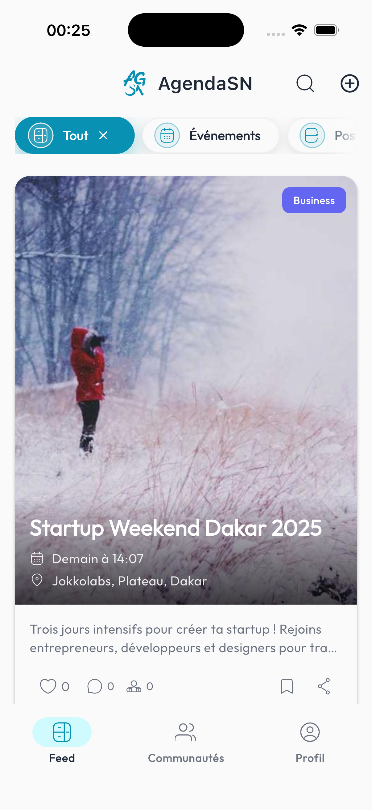 Ecran d'accueil AgendaSN